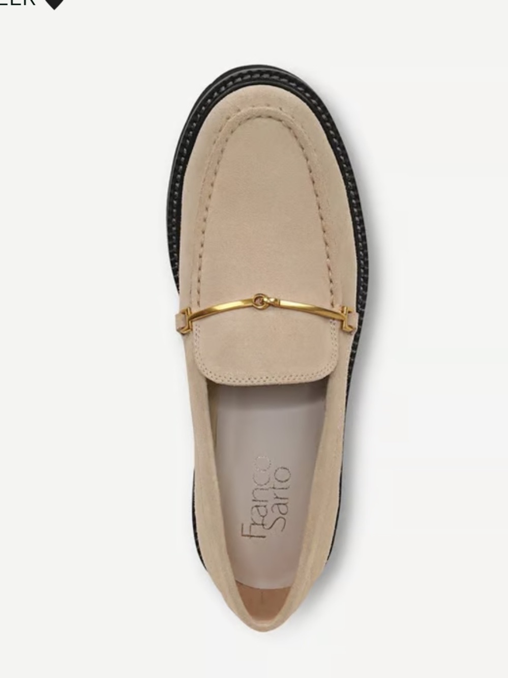 Franco Sarto Beige Suede Lug Sole Loafer with Gold Accent - Picture 2 of 7